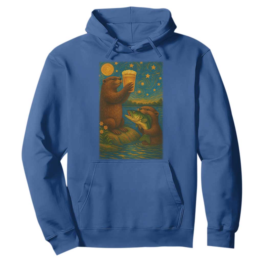 Funny Otter Drinking Beer Hoodie Van Gogh Starry Night TS14 Royal Blue Print Your Wear