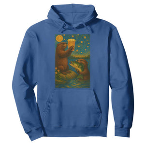 Funny Otter Drinking Beer Hoodie Van Gogh Starry Night TS14 Royal Blue Print Your Wear