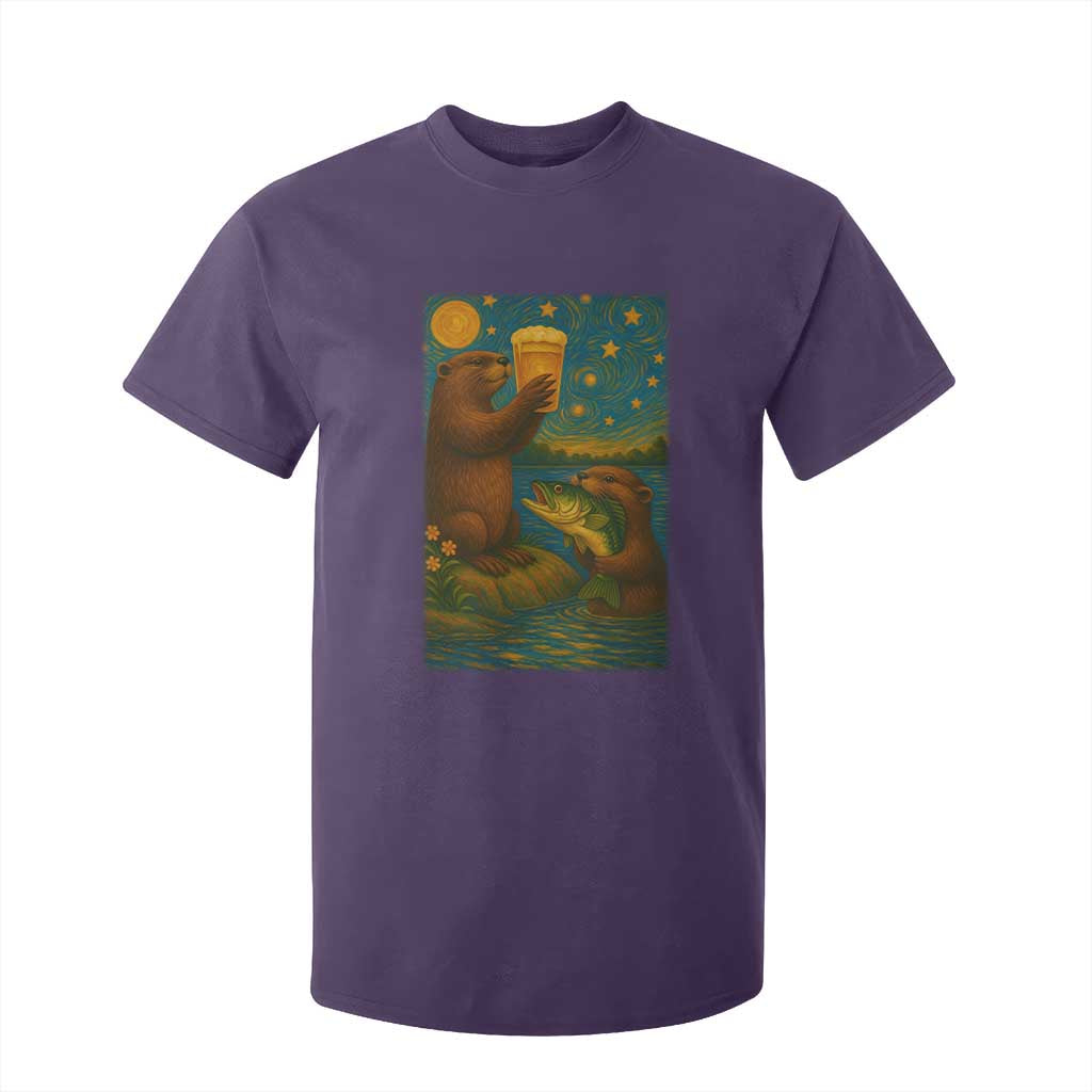 Funny Otter Drinking Beer T Shirt For Kid Van Gogh Starry Night TS14 Purple Print Your Wear