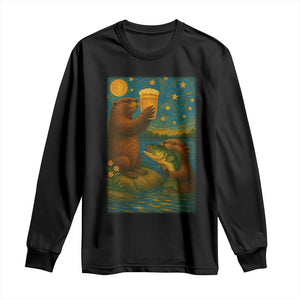 Funny Otter Drinking Beer Long Sleeve Shirt Van Gogh Starry Night TS14 Black Print Your Wear
