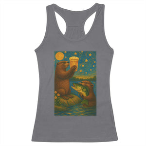 Funny Otter Drinking Beer Racerback Tank Top Van Gogh Starry Night TS14 Charcoal Print Your Wear