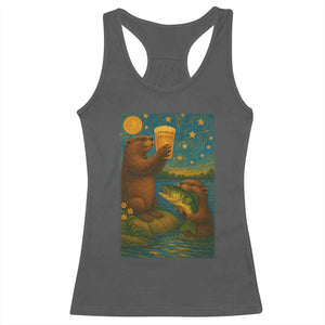 Funny Otter Drinking Beer Racerback Tank Top Van Gogh Starry Night TS14 Dark Heather Print Your Wear