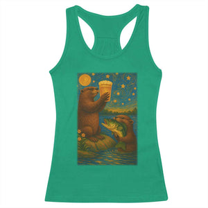 Funny Otter Drinking Beer Racerback Tank Top Van Gogh Starry Night TS14 Irish Green Print Your Wear