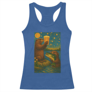 Funny Otter Drinking Beer Racerback Tank Top Van Gogh Starry Night TS14 Royal Blue Print Your Wear