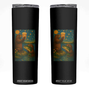Funny Otter Drinking Beer Skinny Tumbler Van Gogh Starry Night TS14 Black Print Your Wear