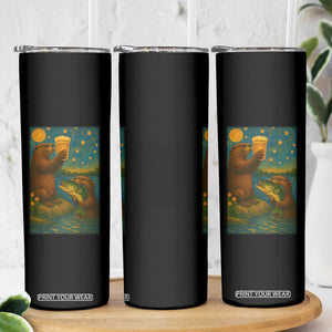 Funny Otter Drinking Beer Skinny Tumbler Van Gogh Starry Night TS14 Print Your Wear