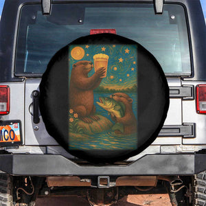 Funny Otter Drinking Beer Spare Tire Cover Van Gogh Starry Night TS14 No hole Black Print Your Wear