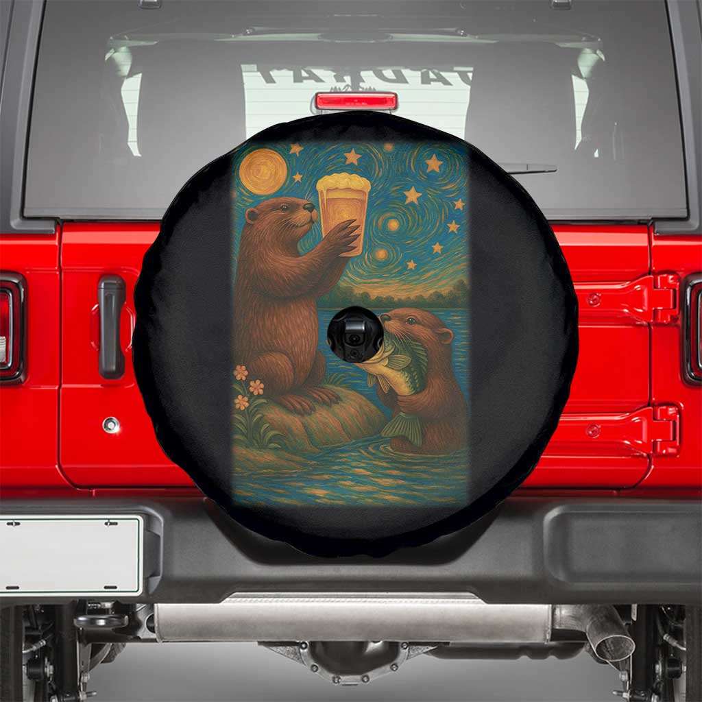 Funny Otter Drinking Beer Spare Tire Cover Van Gogh Starry Night TS14 Black Print Your Wear