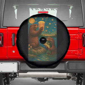 Funny Otter Drinking Beer Spare Tire Cover Van Gogh Starry Night TS14 Black Print Your Wear