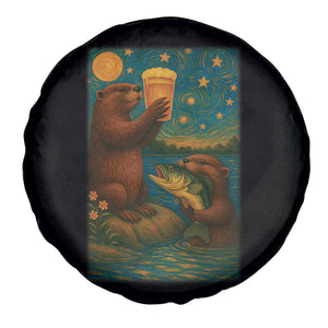Funny Otter Drinking Beer Spare Tire Cover Van Gogh Starry Night TS14 Print Your Wear