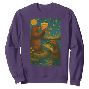 Funny Otter Drinking Beer Sweatshirt Van Gogh Starry Night TS14 Purple Print Your Wear