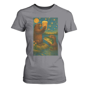 Funny Otter Drinking Beer T Shirt For Women Van Gogh Starry Night TS14 Charcoal Print Your Wear