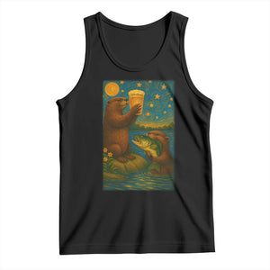 Funny Otter Drinking Beer Tank Top Van Gogh Starry Night TS14 Black Print Your Wear