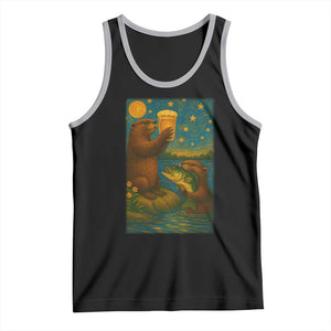 Funny Otter Drinking Beer Tank Top Van Gogh Starry Night TS14 Black Athletic Heather Print Your Wear