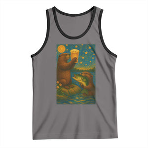 Funny Otter Drinking Beer Tank Top Van Gogh Starry Night TS14 Deep Heather Black Print Your Wear