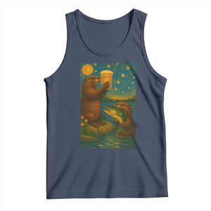 Funny Otter Drinking Beer Tank Top Van Gogh Starry Night TS14 Navy Print Your Wear