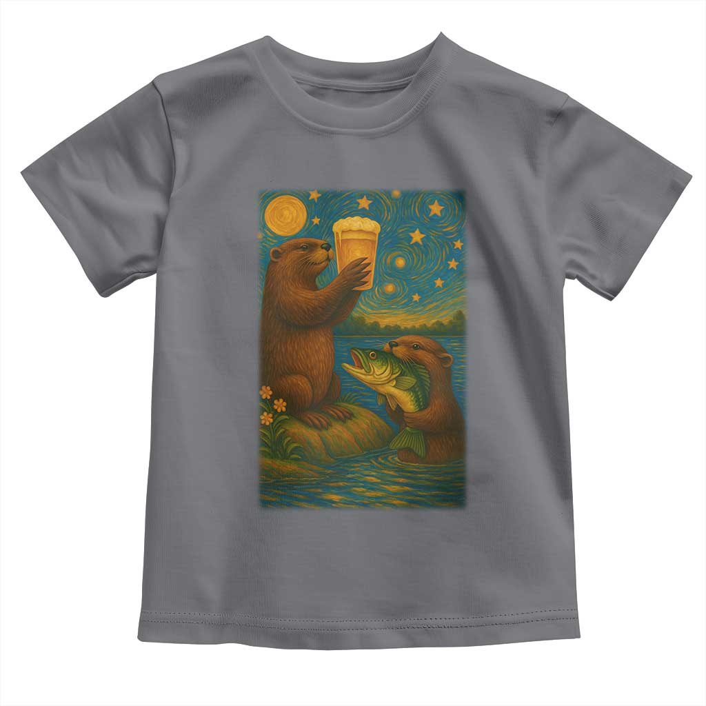 Funny Otter Drinking Beer Toddler T Shirt Van Gogh Starry Night TS14 Charcoal Print Your Wear