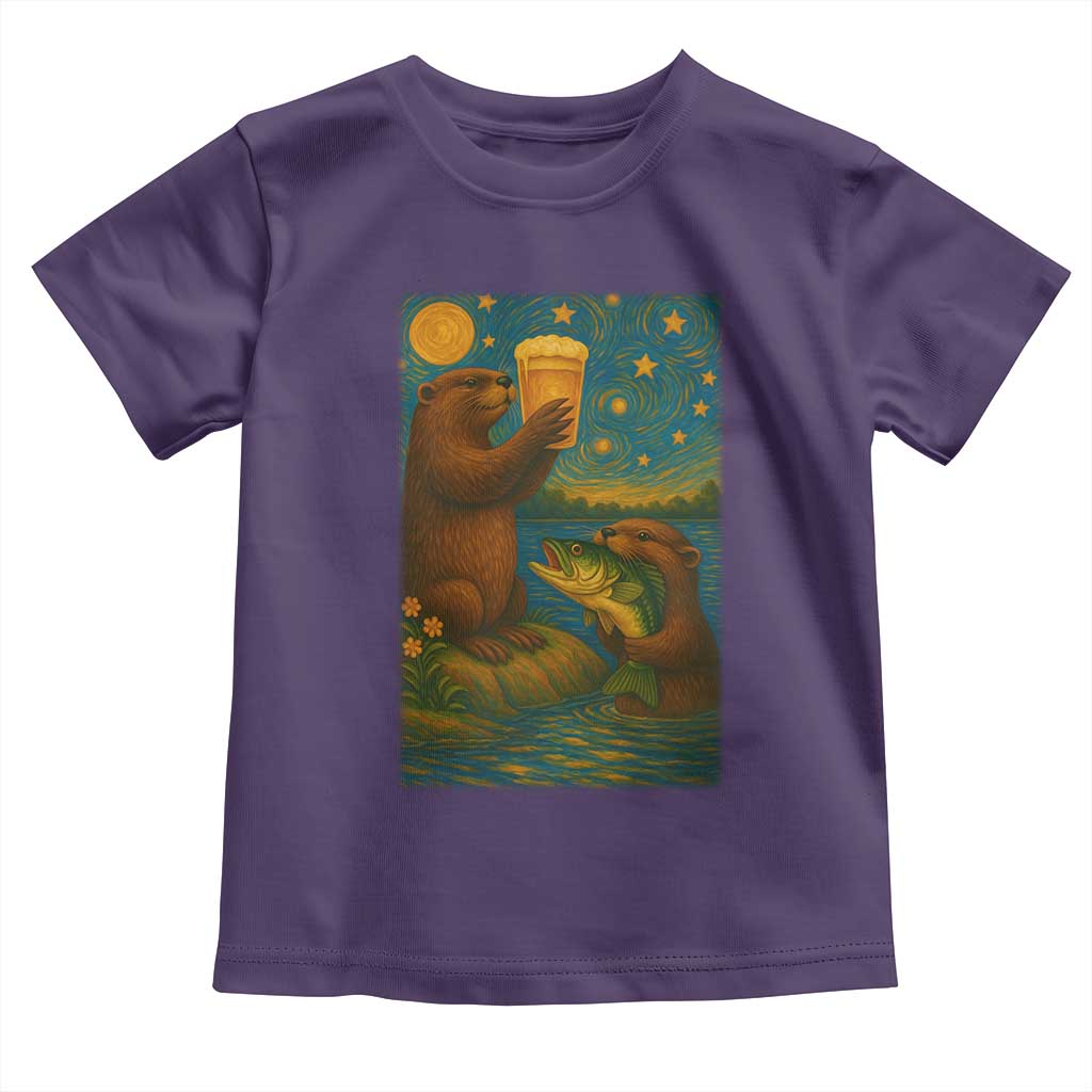 Funny Otter Drinking Beer Toddler T Shirt Van Gogh Starry Night TS14 Purple Print Your Wear
