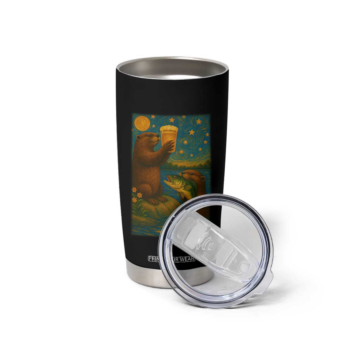 Funny Otter Drinking Beer Tumbler Cup Van Gogh Starry Night TS14 Print Your Wear