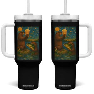 Funny Otter Drinking Beer Tumbler With Handle Van Gogh Starry Night TS14 One Size: 40 oz Black Print Your Wear