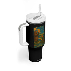 Funny Otter Drinking Beer Tumbler With Handle Van Gogh Starry Night TS14 Print Your Wear