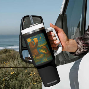 Funny Otter Drinking Beer Tumbler With Handle Van Gogh Starry Night TS14 Print Your Wear