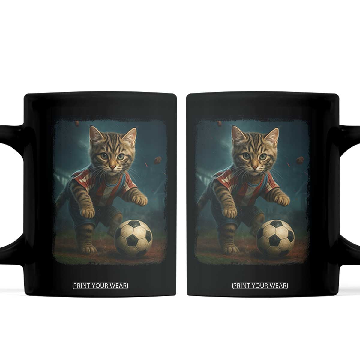 Funny Cat Soccer Ball Coffee Mug Cute Kitty Football Player Lover TS14 Black Print Your Wear
