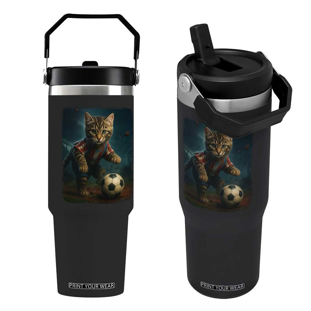 Funny Cat Soccer Ball Flip Straw Tumbler Cute Kitty Football Player Lover TS14 One Size: 30 oz Black Print Your Wear