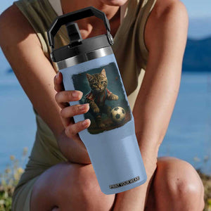 Funny Cat Soccer Ball Flip Straw Tumbler Cute Kitty Football Player Lover TS14 One Size: 30 oz Light Blue Print Your Wear