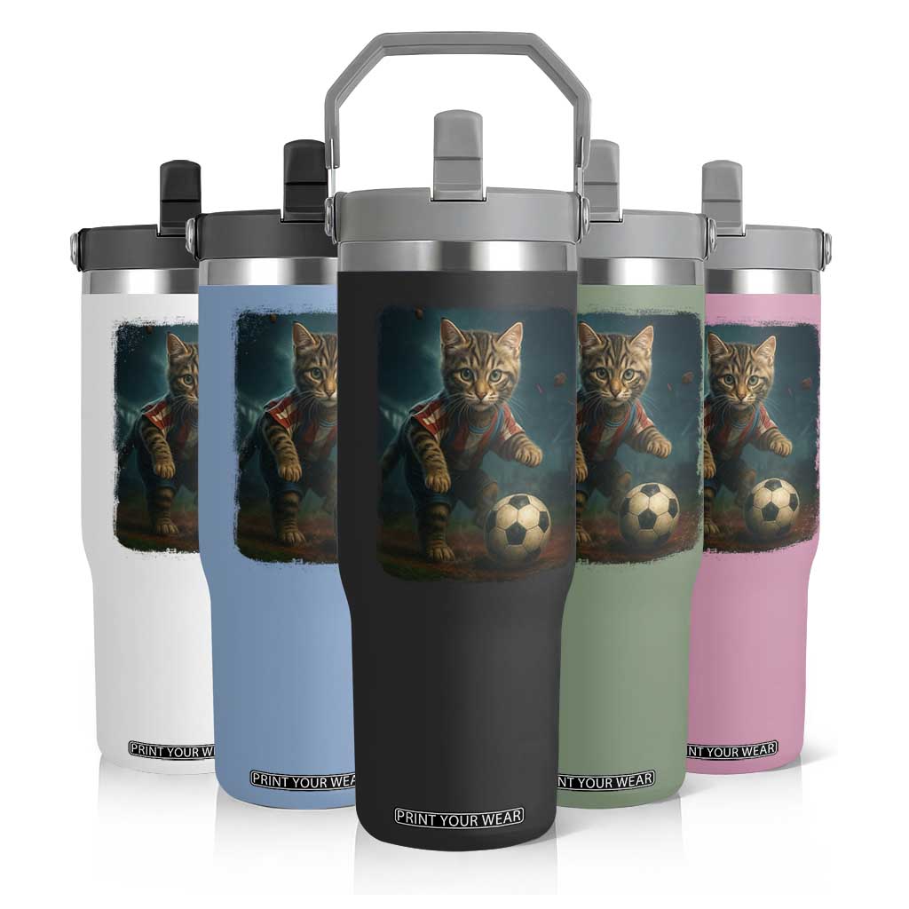 Funny Cat Soccer Ball Flip Straw Tumbler Cute Kitty Football Player Lover TS14 Print Your Wear