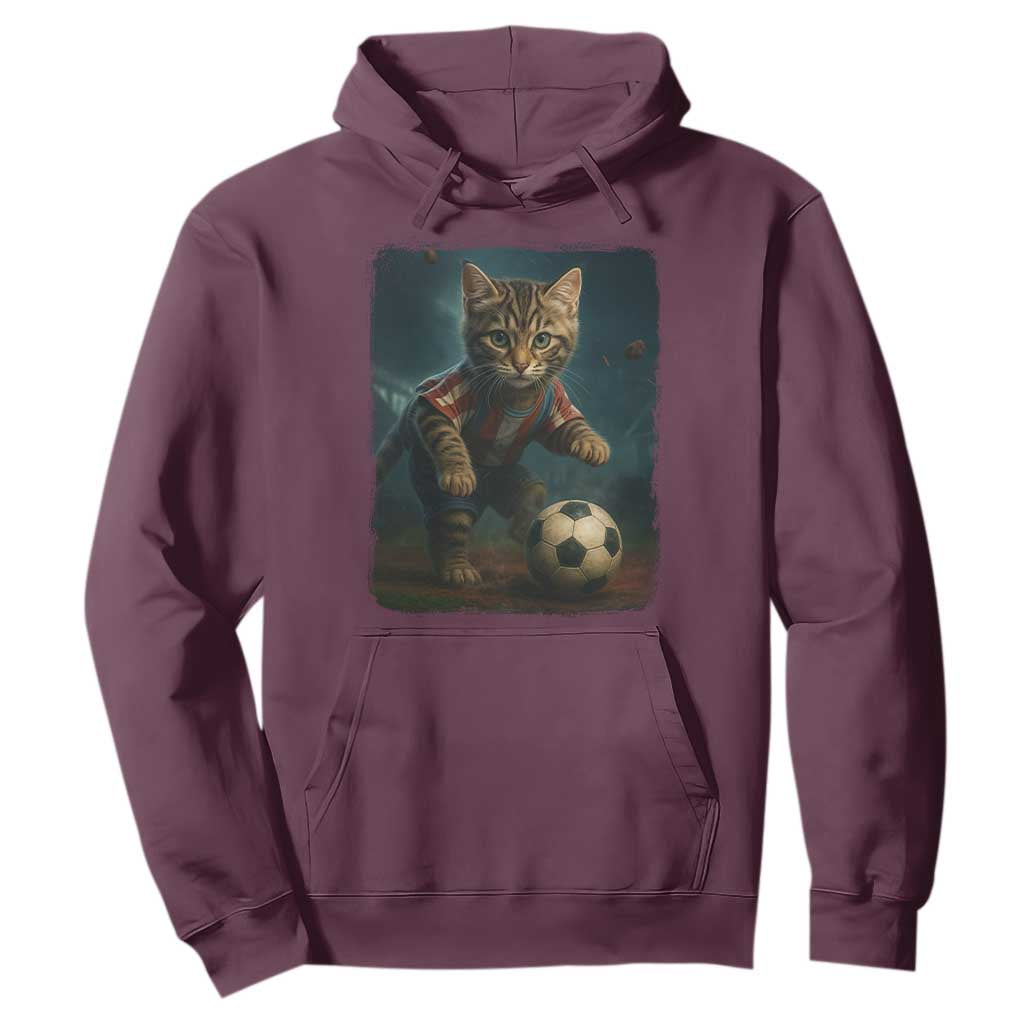 Funny Cat Soccer Ball Hoodie Cute Kitty Football Player Lover TS14 Maroon Print Your Wear