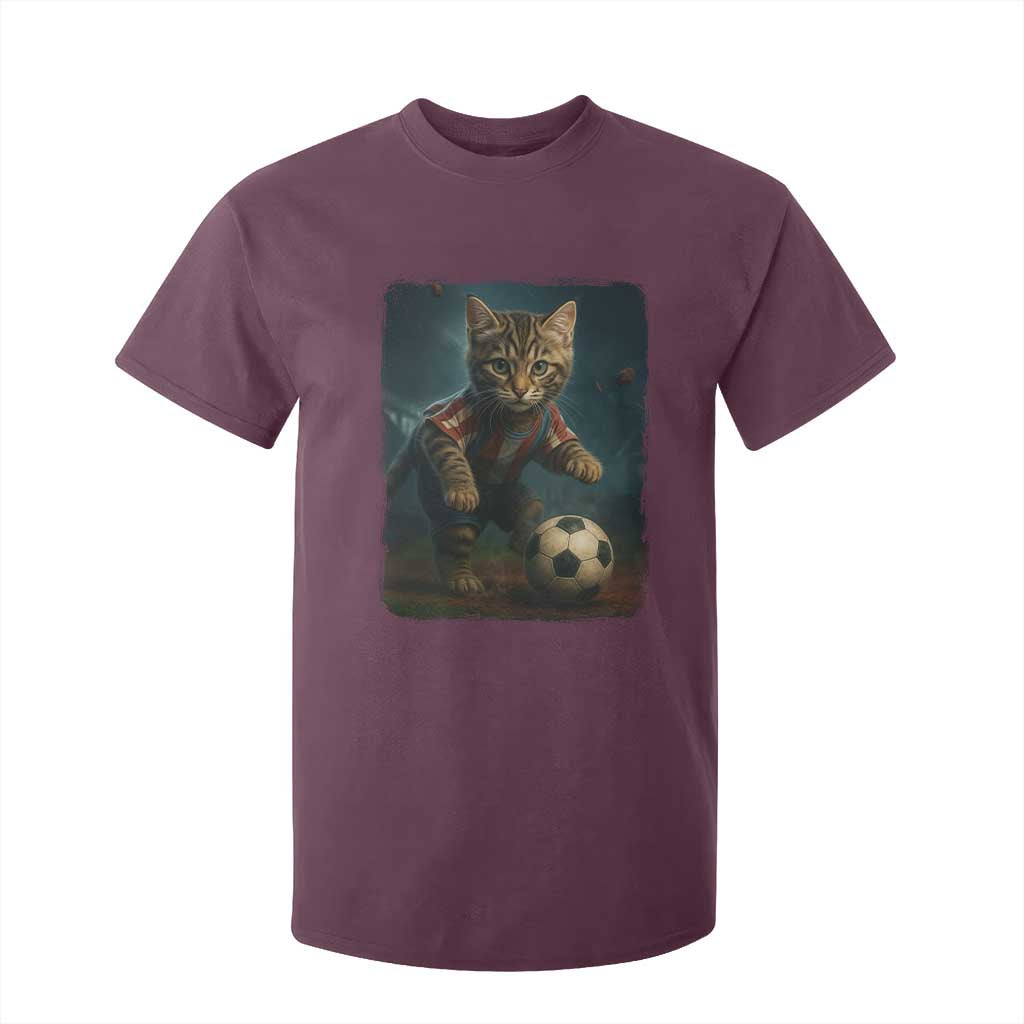 Funny Cat Soccer Ball T Shirt For Kid Cute Kitty Football Player Lover TS14 Maroon Print Your Wear