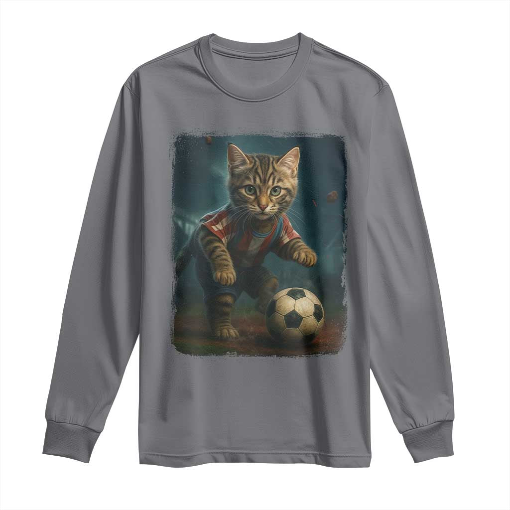 Funny Cat Soccer Ball Long Sleeve Shirt Cute Kitty Football Player Lover TS14 Charcoal Print Your Wear
