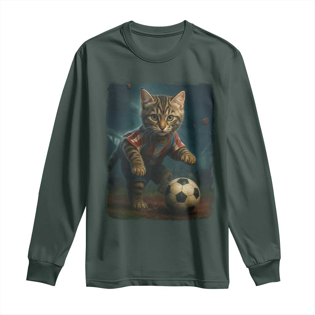 Funny Cat Soccer Ball Long Sleeve Shirt Cute Kitty Football Player Lover TS14 Dark Forest Green Print Your Wear