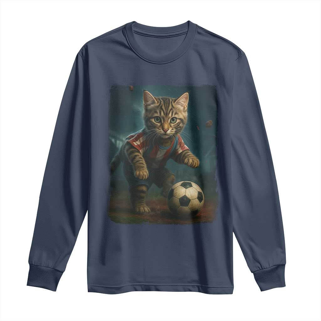 Funny Cat Soccer Ball Long Sleeve Shirt Cute Kitty Football Player Lover TS14 Navy Print Your Wear