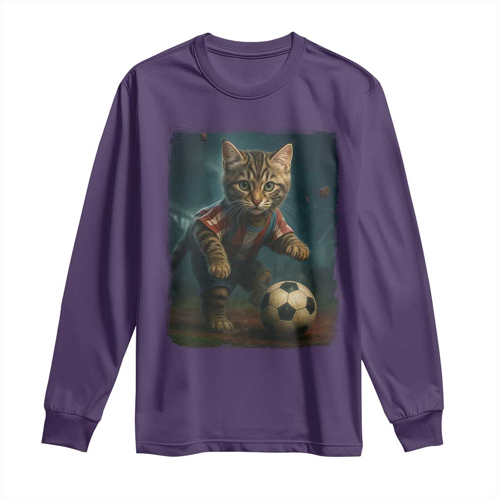 Funny Cat Soccer Ball Long Sleeve Shirt Cute Kitty Football Player Lover TS14 Purple Print Your Wear