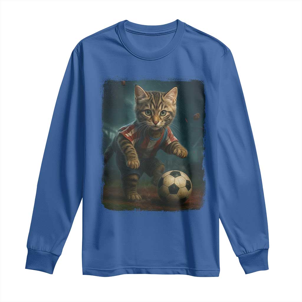 Funny Cat Soccer Ball Long Sleeve Shirt Cute Kitty Football Player Lover TS14 Royal Blue Print Your Wear