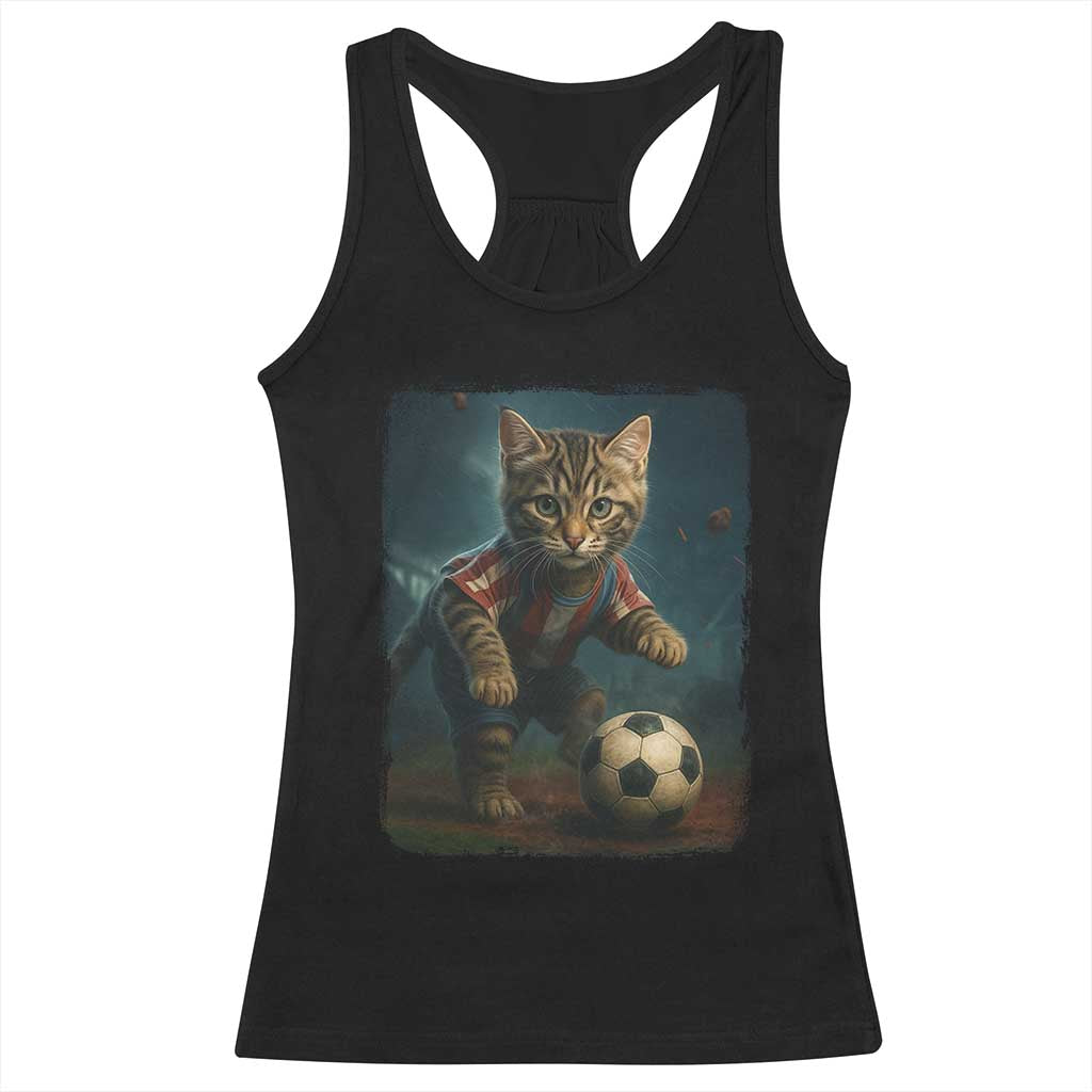 Funny Cat Soccer Ball Racerback Tank Top Cute Kitty Football Player Lover TS14 Black Print Your Wear