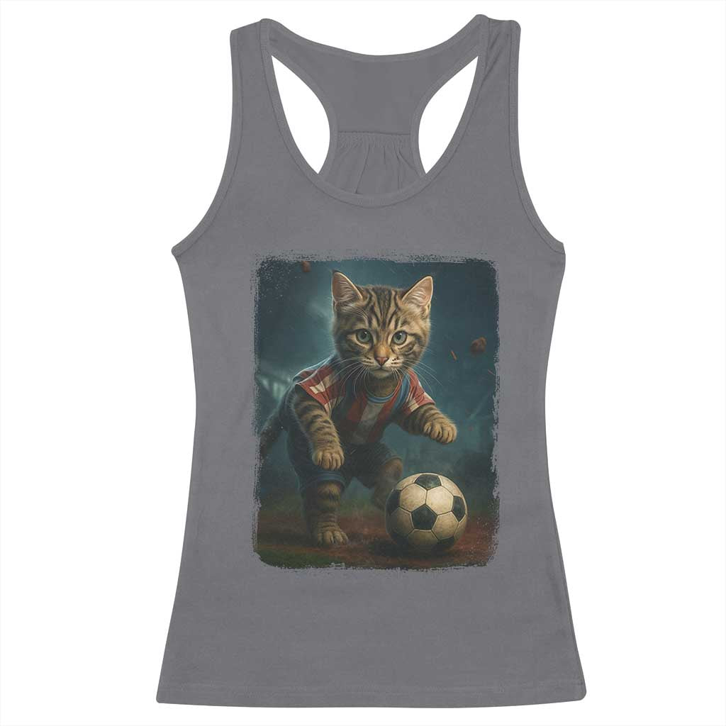 Funny Cat Soccer Ball Racerback Tank Top Cute Kitty Football Player Lover TS14 Charcoal Print Your Wear