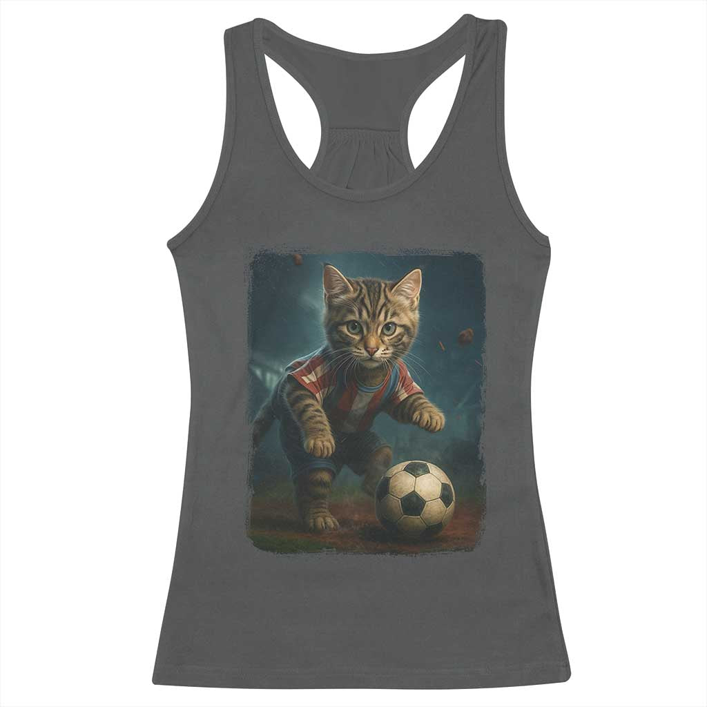 Funny Cat Soccer Ball Racerback Tank Top Cute Kitty Football Player Lover TS14 Dark Heather Print Your Wear