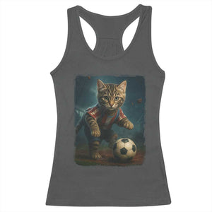 Funny Cat Soccer Ball Racerback Tank Top Cute Kitty Football Player Lover TS14 Dark Heather Print Your Wear