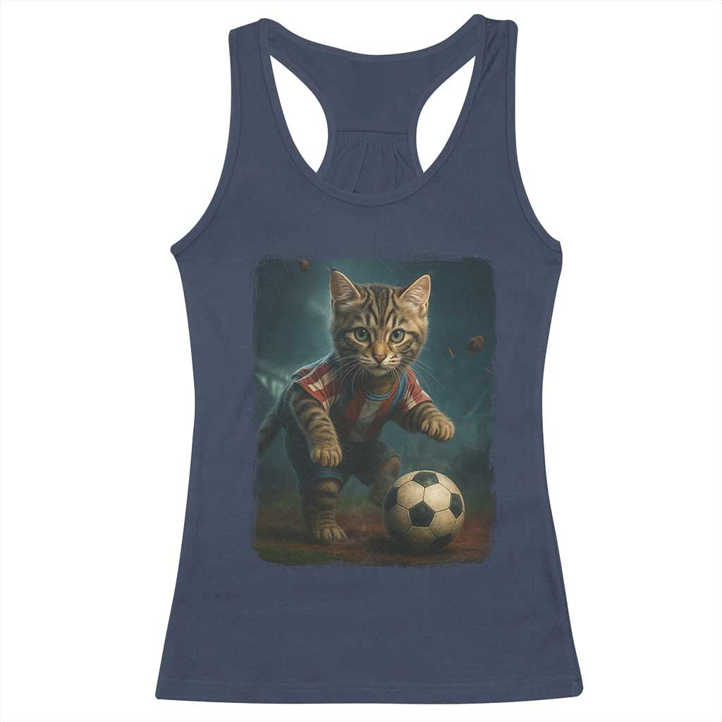Funny Cat Soccer Ball Racerback Tank Top Cute Kitty Football Player Lover TS14 Navy Print Your Wear