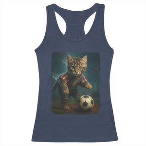 Funny Cat Soccer Ball Racerback Tank Top Cute Kitty Football Player Lover TS14 Navy Print Your Wear