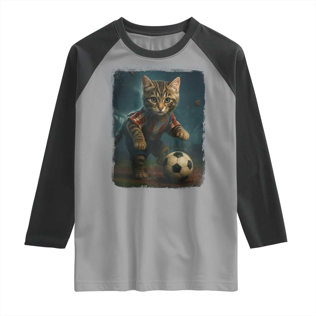 Funny Cat Soccer Ball Raglan Shirt Cute Kitty Football Player Lover TS14 Sport Gray Black Print Your Wear
