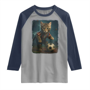 Funny Cat Soccer Ball Raglan Shirt Cute Kitty Football Player Lover TS14 Sport Gray Navy Print Your Wear