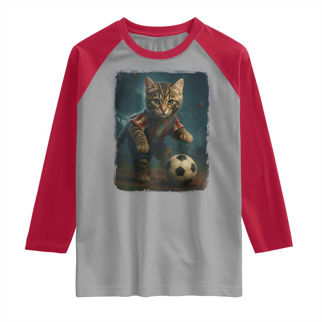 Funny Cat Soccer Ball Raglan Shirt Cute Kitty Football Player Lover TS14 Sport Gray Red Print Your Wear