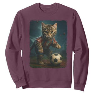 Funny Cat Soccer Ball Sweatshirt Cute Kitty Football Player Lover TS14 Maroon Print Your Wear