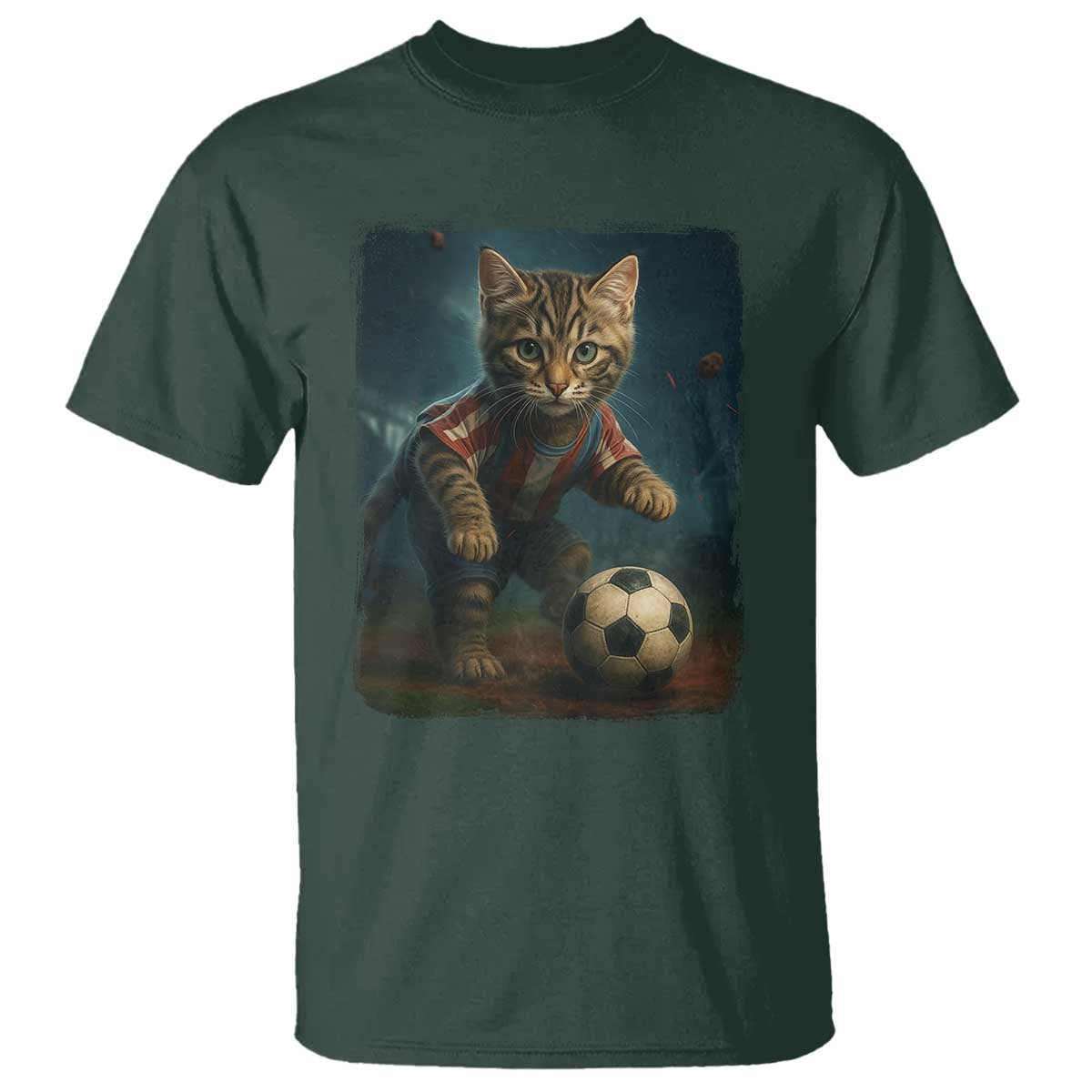 Funny Cat Soccer Ball T Shirt Cute Kitty Football Player Lover TS14 Dark Forest Green Print Your Wear