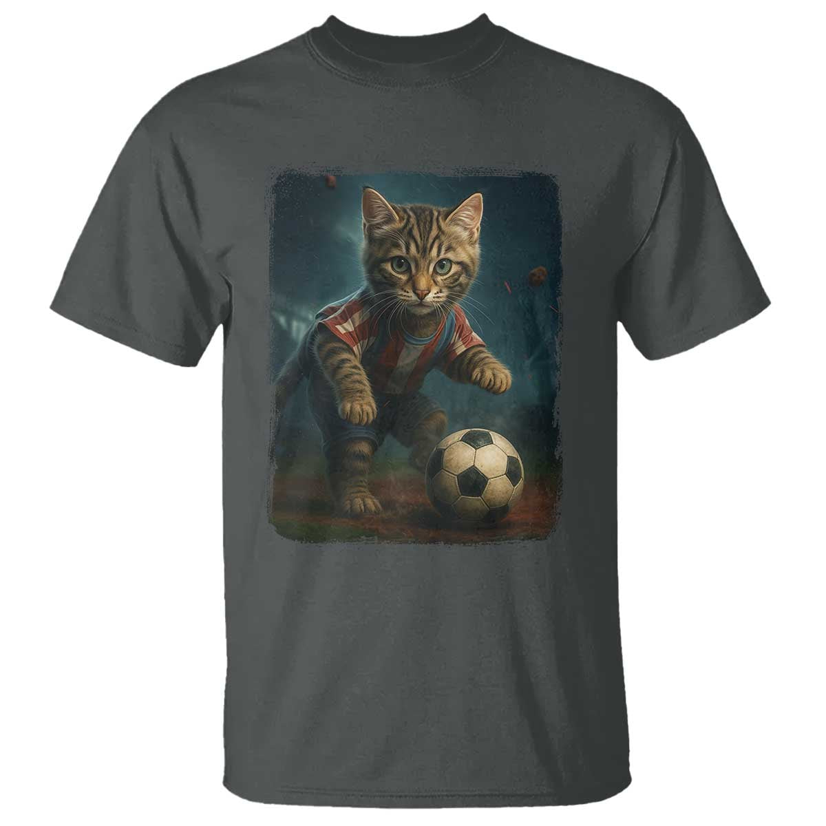 Funny Cat Soccer Ball T Shirt Cute Kitty Football Player Lover TS14 Dark Heather Print Your Wear