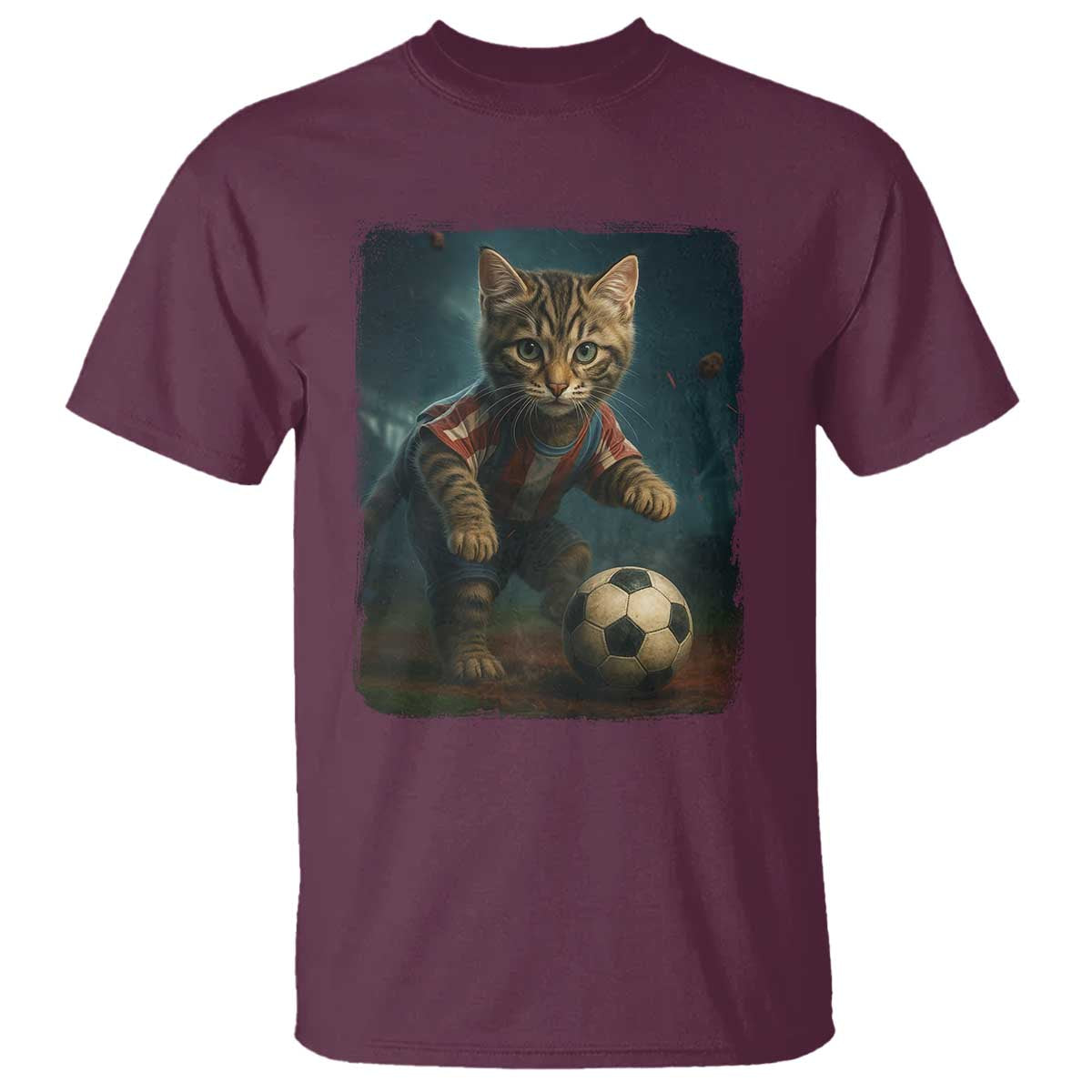 Funny Cat Soccer Ball T Shirt Cute Kitty Football Player Lover TS14 Maroon Print Your Wear